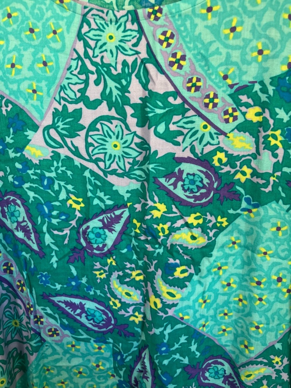 DVF Green Blue Paisley Floral Print Sleeveless Top Boho Blouse Size L 1990s - Picture 3 of 4